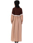 Muslim Two Color With Lace Gathered Abaya Brown